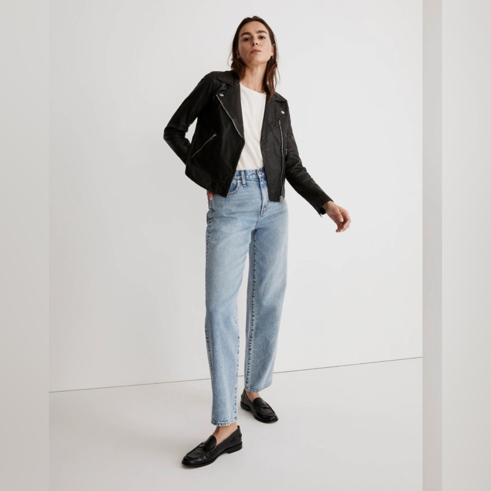 Madewell The Washed Leather Motorcycle Jacket- Large - True Black